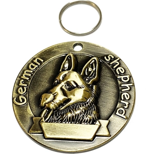 Pet Dog ID Tags Bronze Metal Engravable Style Anti-Lost Identity Plate With 3D Relief Dog Breed Embossed Pendant