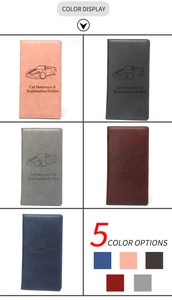 Detailed color display of five leather car document holders with embossed sports car logo