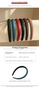Detailed view of leather texture and dimensions for six colors of sponge headbands