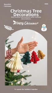 Detail of 3D honeycomb paper mini Christmas tree ornaments in festive colors