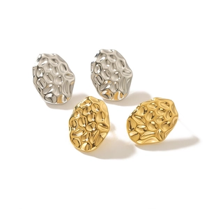 Oval hammered lava titanium steel earrings in gold and silver finish for women