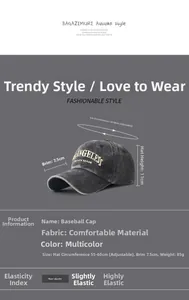 Detail view of vintage washed cotton baseball cap showing size dimensions and embroidery