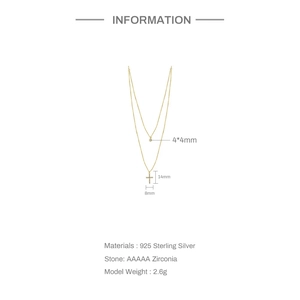 Detail view of 925 sterling silver double-layer cross necklace with AAAAA zirconia stones