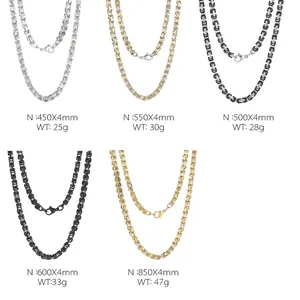 Detailed size and weight chart for 4mm stainless steel Byzantine chain necklaces