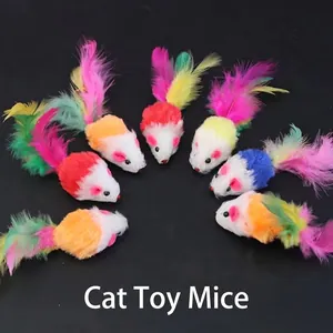 Interactive Cat Toys Simulation Plush Mouse Colorful Feathers Catnip Ball Suction Cup Teaser For Indoor Cats Play