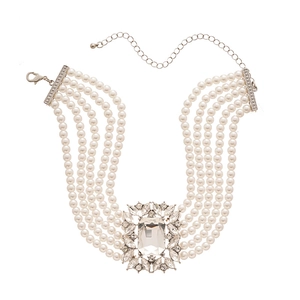 Baroque multi-layer pearl necklace featuring a large square crystal pendant for women