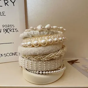Vintage Hairbands Hair Clips For Women French Style Faux Artificial Pearl Rhinestone Cloth Braided Velvet Bow Elegant Headbands