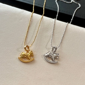 Minimalist 18k gold and silver plated rocking horse pendant necklace with bead chain