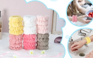 Absorbent microfiber wristbands in multiple colors for face washing to prevent water dripping