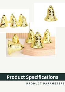 Close-up of golden electroplated Christmas bells featuring Merry Christmas relief
