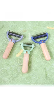 Three grooming tools with stainless steel teeth and ergonomic wooden handles in three colors