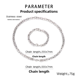 Detail view of stainless steel jewelry set with exact dimensions and specifications