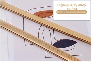 Close-up of golden elastic metal spring belt with detailed coil texture and shine