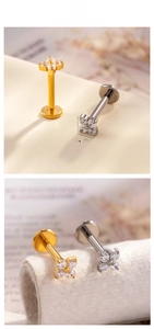 Macro shot of 3mm titanium flower ear stud featuring sparkling zircon stone inlay