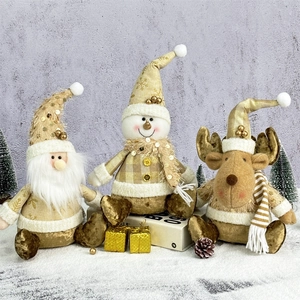 Christmas Plush Ornaments Gold Sequined Santa Claus Snowman Reindeer Figurines Festive Home Desktop Decor Soft Knitted