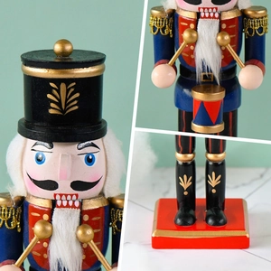 Classic 25cm blue wooden nutcracker soldier playing drums for Christmas home decor