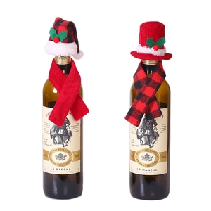 2-pack Christmas wine bottle covers with plaid hats and scarves for holiday table decor