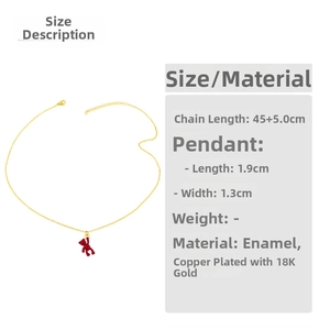 Size specifications for gold plated bear necklace with 45cm chain and enamel pendant details