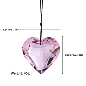 Pink heart crystal prism with 45mm width and 45g weight measurements for suncatchers