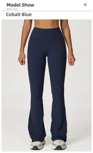 Diamond blue high-waisted flared yoga pants with supportive wide waistband