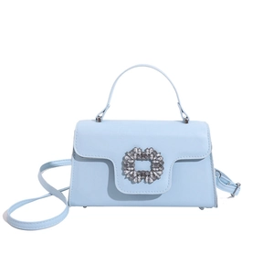 Sac à main carré bleu ciel avec boucle en strass et bandoulière amovible pour femmes