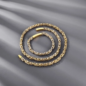 Hip Hop Stainless Steel Byzantine Chain Necklace Bracelet Set For Men Domineering V-Shape Woven Link Jewelry Set Gift