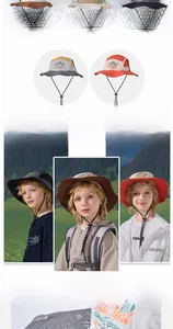 Waterproof detail of quick-dry kids sun hat with wide brim and adjustable wind rope