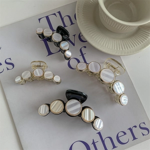 Elegant Hair Claw Clip Acrylic Faux Mother Of Artificial Pearl Inlay Gold Trim Shark Clip For Women Updo Hairstyles