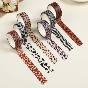 Set of 6 animal print washi tapes featuring leopard, zebra, and tiger patterns for DIY