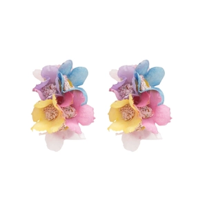 Bohemian style colorful chiffon fabric flower stud earrings for summer beach vacations