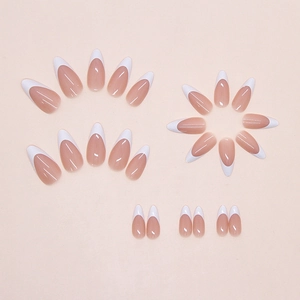 Faux ongles press-on french manucure amande blanc crème et nude lot de 24 pièces
