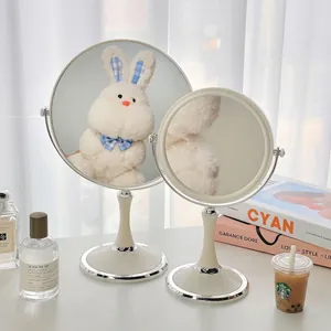 Retro Desktop Makeup Mirror Dual Sided Rotatable Vanity Mirror For Bedroom Home Decor Plastic Metal Glass Frame