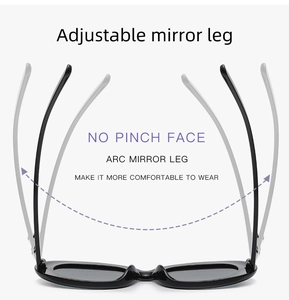 Detail of adjustable temples on black oval sunglasses showing the anti-pinch flexible hinge