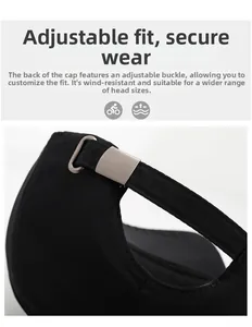 Detail of adjustable metal buckle on black sports cap for head circumference resizing