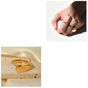 Close-up of irregular 18k gold plated stainless steel ring on silk with macro details