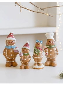 Set of four resin gingerbread man ornaments with glitter texture for Christmas tabletop decor