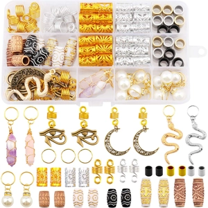 Dreadlock Accessories Braid Jewelry Metal Cuffs Rings Pendants Snake Moon Evil Eye Faux Artificial Pearl Crystal Braiding Styling