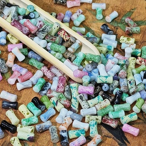Perles en céramique forme bambou aux textures marbrées pour création de bijoux DIY