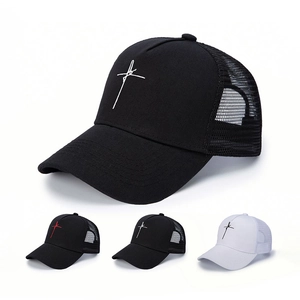 Embroidered Cross Trucker Hat Mesh Baseball Cap Adjustable Breathable Sun Protection Streetwear For Men Women