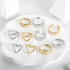 10-piece geometric minimalist stainless steel ring set for women in gold and silver