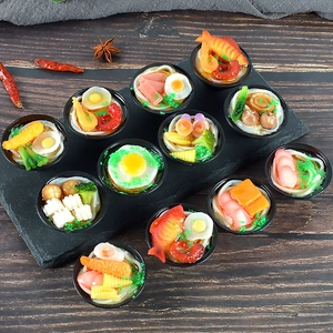 Set of 12 realistic miniature Japanese ramen and udon noodle models with various toppings
