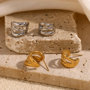 Fashion Stainless Steel 18K Gold Plated Hollow Geometric Intertwined Lines Stud Earrings For Women Minimalist Jewelry