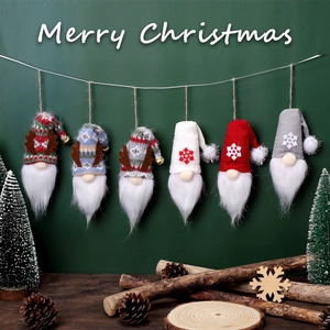 Christmas Gnomes Plush Ornaments Hanging Xmas Decorations Reindeer Antlers Bells Snowflake Knit Tomte Figurines Holiday Decor