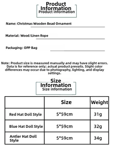 Detailed view of Christmas wooden bead ornaments with Santa Claus charms and hemp rope hanging