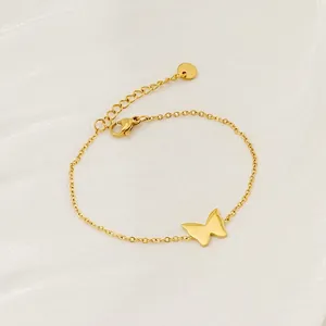 Butterfly Pendant Bracelet Stainless Steel 18K Gold Plated Adjustable Minimalist Jewelry For Women Dainty Elegant Gift