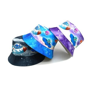 Kids cartoon spaceship sun hat featuring colorful galaxy alien patterns in three colors