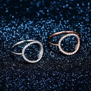 Hollow round S925 sterling silver pave diamond rings in silver and rose gold finishes
