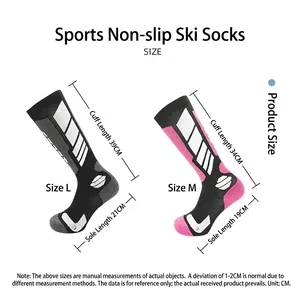 Winter merino wool ski socks with size guide for hiking and professional snow sports