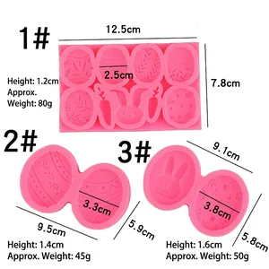 Easter egg and bunny silicone fondant molds set with size and weight dimensions