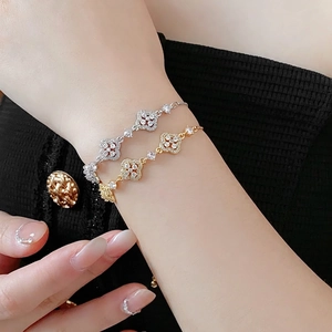Women Copper Bracelet Clover Flower Butterfly Inlaid Zircon Gold Silver Plated Adjustable Sliding Buckle Elegant Jewelry